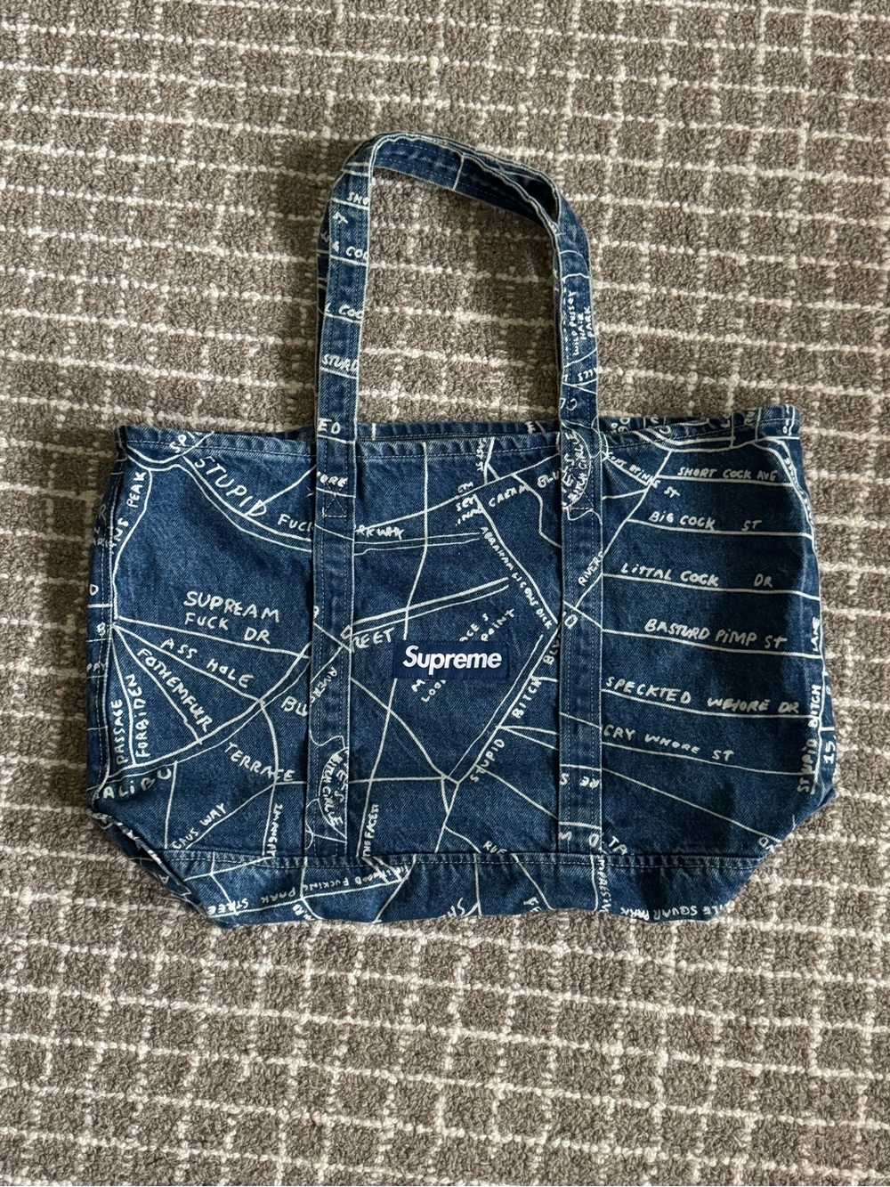 Supreme Gonz Map Denim Tote Bag SS19 Blue